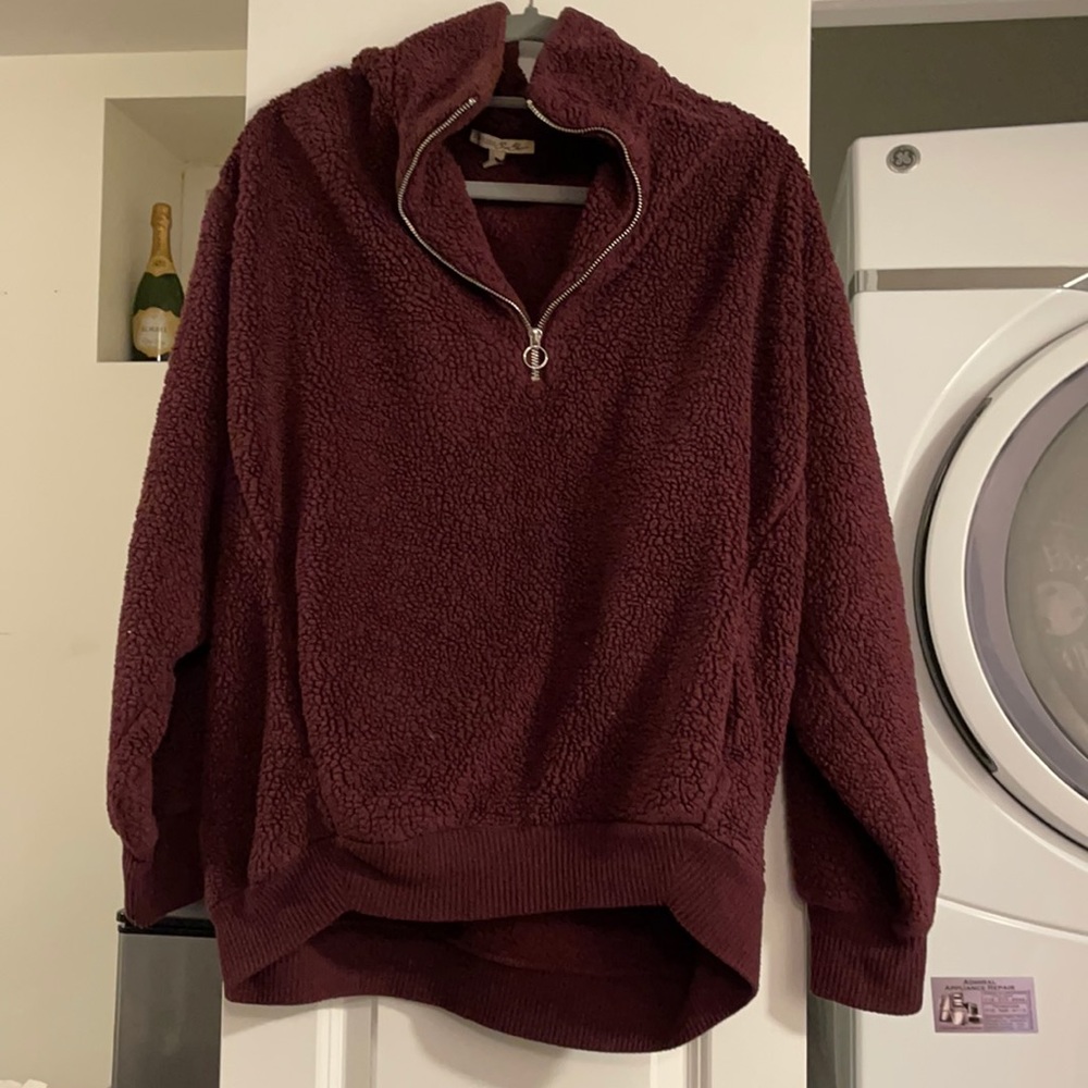 Express Maroon teddy bear style zip up sweatshirt medium